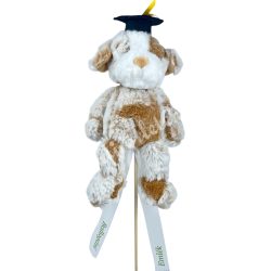 Betűzős plüss kutya, diplomasapkával, 17x30 cm