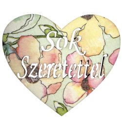 Fa tábla, szív, "Sok szeretettel", 8x7 cm