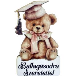 Mdf tábla, ballagó maci, 5x8 cm