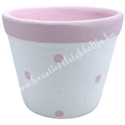 Kerámia kaspó, pöttyös, fehér-rózsaszín, 10x8 cm