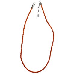 Fonott műbőr nyaklánc, narancssárga, 42 cm