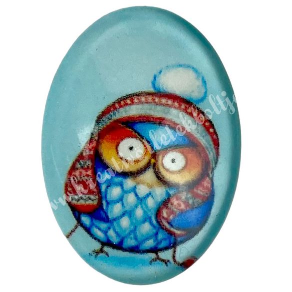 Foszforeszkáló cabochon, bagoly, kék, 1,8x2,5 cm