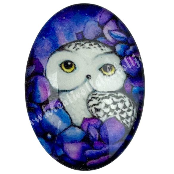 Foszforeszkáló cabochon, bagoly, lila, 1,8x2,5 cm