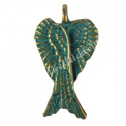 Fémmedál, angyalszárny, türkiz-antikréz, 1,5x2,7 cm