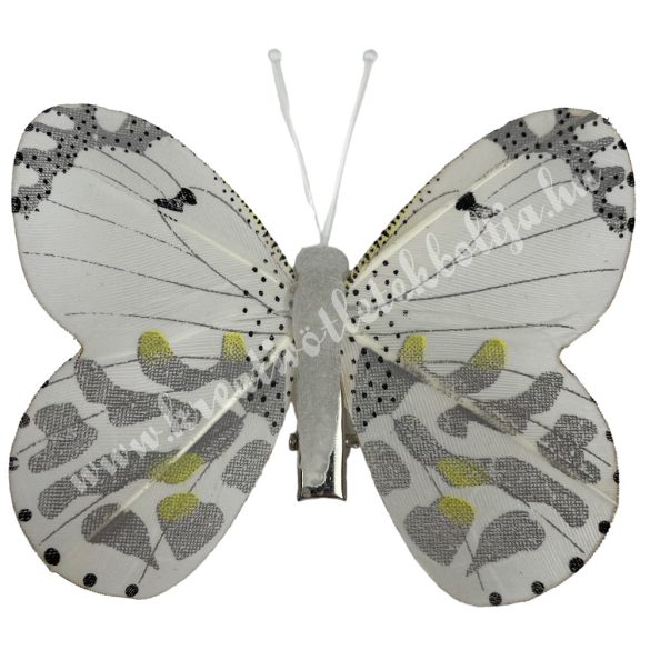 Csipeszes pillangó, fehér-szürke, 4,8x5 cm