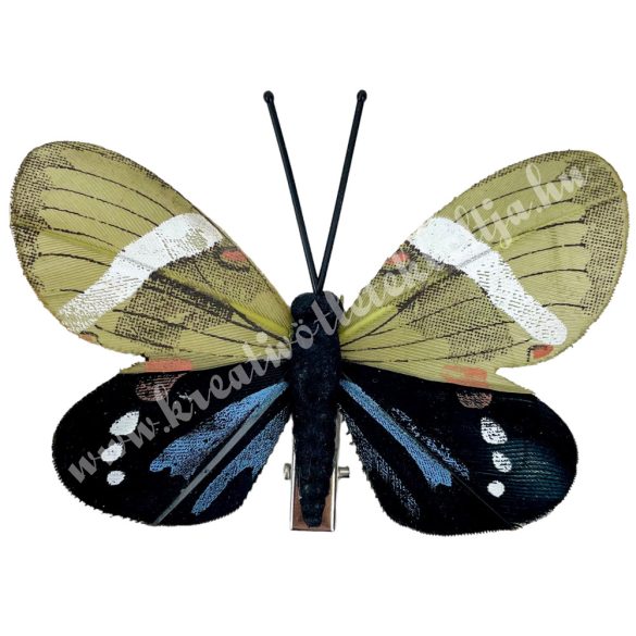 Csipeszes pillangó, olíva-fekete, 7,5x6,5 cm