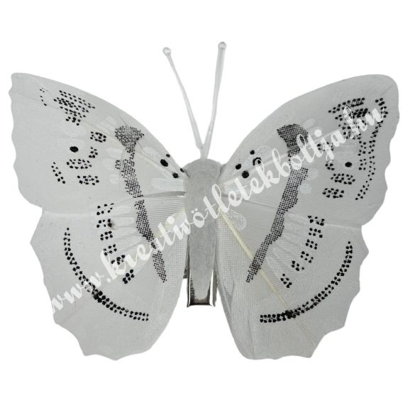Csipeszes pillangó, fehér-szürke, 7,5x6,5 cm