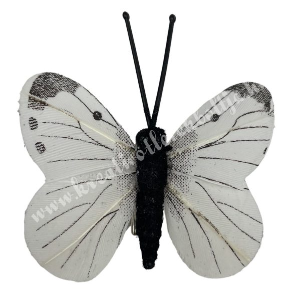 Csipeszes pillangó, fehér-fekete, 4,8x5,3 cm