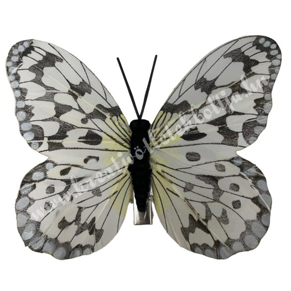 Csipeszes pillangó, fehér-sárga-fekete, 11x8,5 cm