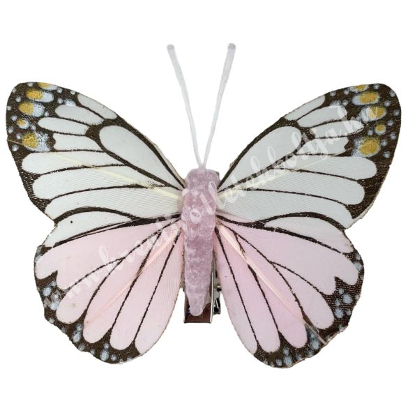 Csipeszes pillangó, rózsaszín-fehér, 7,5x6,5 cm