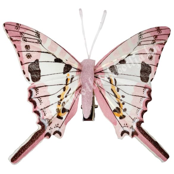 Csipeszes pillangó, rózsaszín-fehér, 8x7 cm