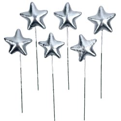   Betűzős metál hungarocell csillag, ezüst, 3x3 cm, 6 db/csokor