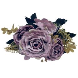 Rózsa-hortenzia csokor, mályva, 27 cm