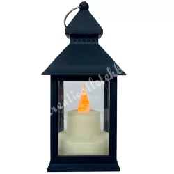 Műanyag lámpás LED világítással, fekete, 6,5x13,5 cm