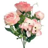 Peonia-rózsa-hortenzia csokor, rózsaszín, 29 cm