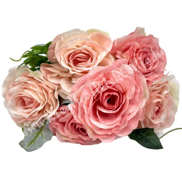 Rózsa csokor bogyóval, rózsaszín, 34 cm