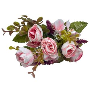 Boglárka-hortenzia csokor, cirmos rózsaszín, 32 cm