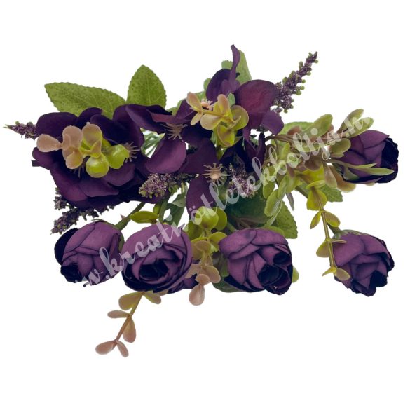 Boglárka-hortenzia csokor, sötétbordó, 32 cm