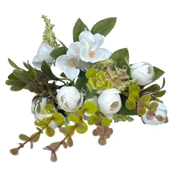 Boglárka-hortenzia csokor, fehér, 32 cm