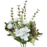 Boglárka-hortenzia csokor, fehér, 32 cm
