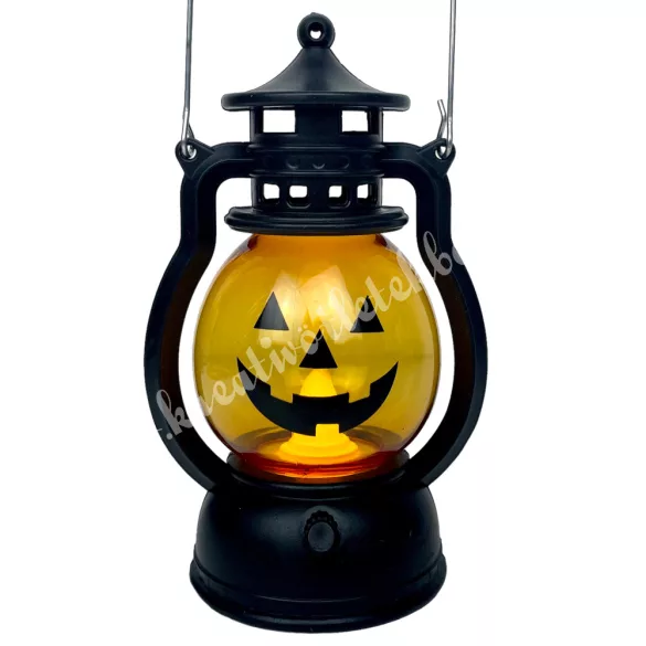 Műanyag halloween töklámpás, LED világítással, 6x12,5 cm