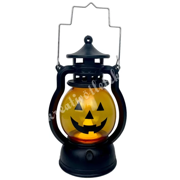 Műanyag halloween töklámpás, LED világítással, 6x12,5 cm