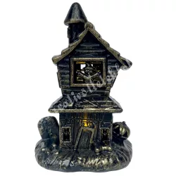   Műanyag halloween ház, LED világítással, fekete-arany, 7x11 cm