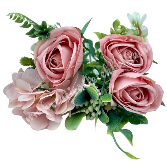 Rózsa-hortenzia csokor, rózsaszín, 25 cm