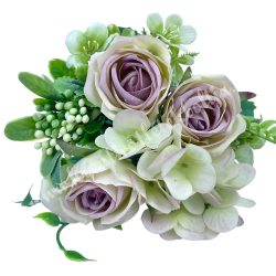 Rózsa-hortenzia csokor, cirmos lila, 25 cm