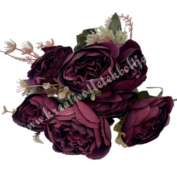 Peonia csokor, bordó, 30 cm