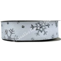   Karácsonyi szalag, bársony, hópehely, fehér, 2,5 cm (200)