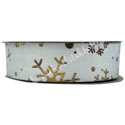 Karácsonyi szalag, bársony, hópehely, krém, 2,5 cm (199)