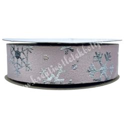   Karácsonyi szalag, bársony, hópehely, rózsaszín, 2,5 cm (198)