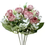 Rózsacsokor eukaliptusszal, antik rózsaszín, 31 cm