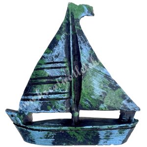 Ragasztható polyresin vitorlás hajó, antikolt, 6x6 cm