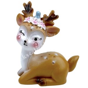Polyresin őzike (bambi), madárral, 6x6,5 cm