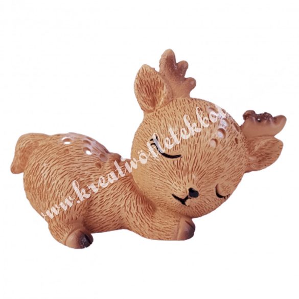 Polyresin őzike (bambi) fiú, alvó, barna pofival, 7,5x4,5 cm