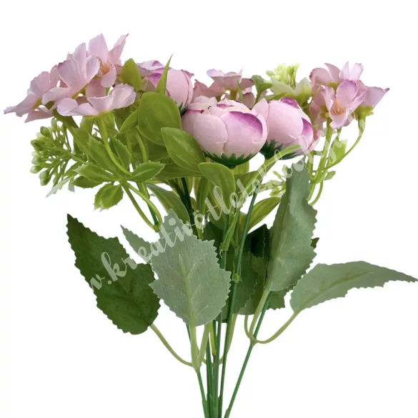 Vegyes csokor boglárkával, rózsaszín, 29 cm