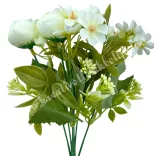 Vegyes csokor boglárkával, törtfehér, 29 cm