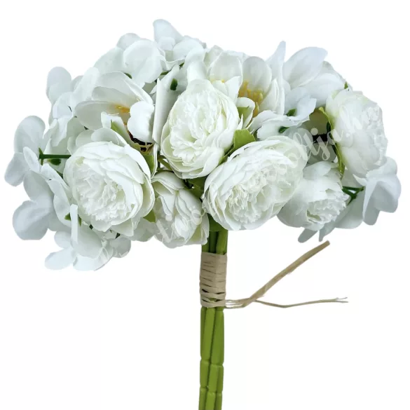 Hortenzia-peonia köteg, fehér, 30 cm