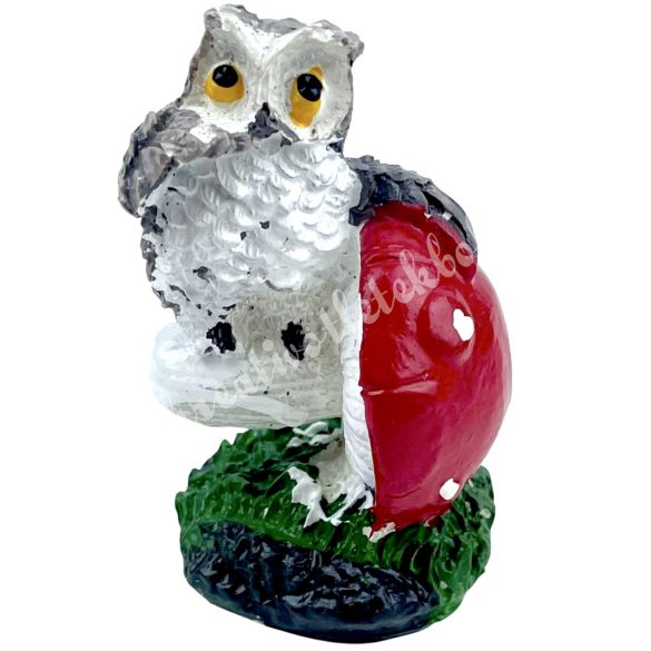 Polyresin bagoly gombán, 4x7 cm
