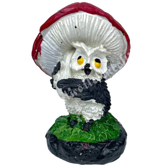 Polyresin bagoly gombával, 5x7,5 cm