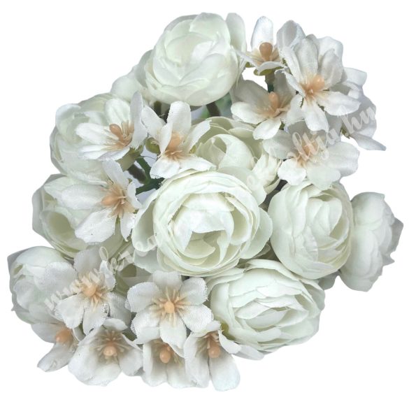 Boglárka csokor apró virágokkal, fehér, 30 cm