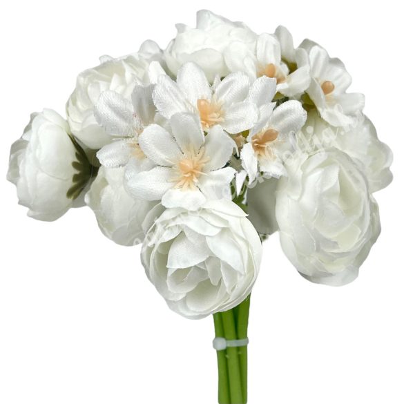 Boglárka csokor apró virágokkal, fehér, 30 cm