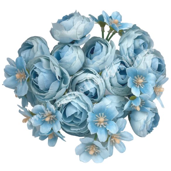 Boglárka csokor apró virágokkal, kék, 30 cm