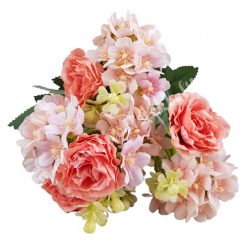 Vegyes virágcsokor, lazac-rózsaszín, 36 cm