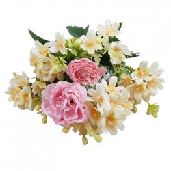 Vegyes virágcsokor, barack-rózsaszín, 36 cm
