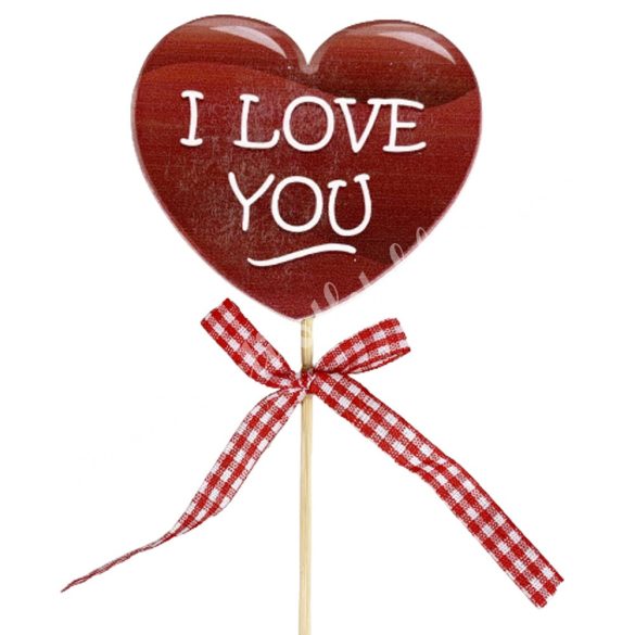 Betűzős bordó szív, "I love you" felirattal, 7,5x7 cm