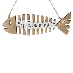Akasztós fa hal "Welcome" felirattal, 17x5,5 cm