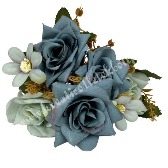 Vegyes csokor rózsával, kék, 28 cm
